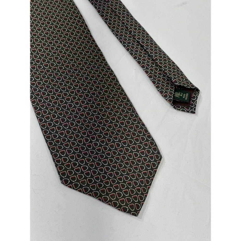 Lauren‎ Ralph Lauren Tie 100%Silk Green With Geometric Pattern Italy - EUC - Picture 3 of 6